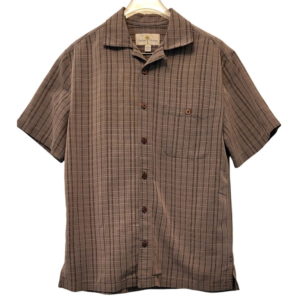 Island Shores Men's Gray Plaid Hawaiian Shirt Size Small